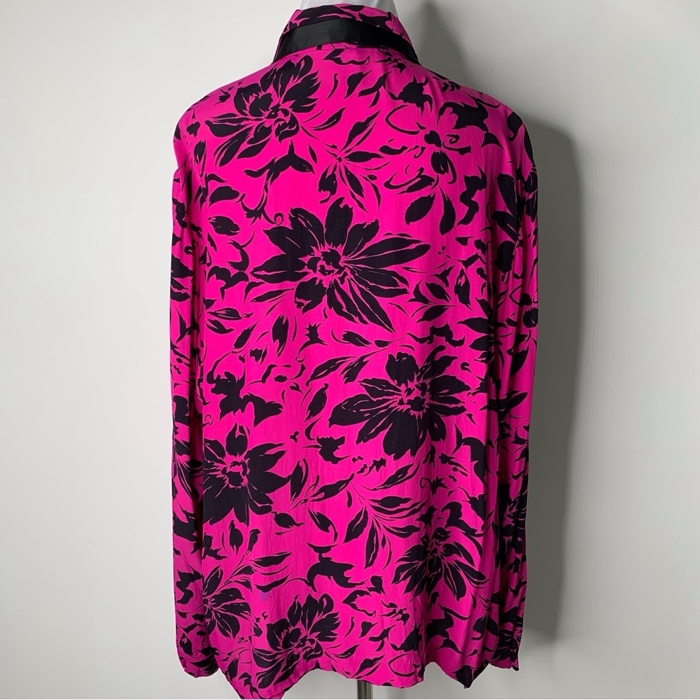 Vintage Givenchy Women's Fuchsia Black Floral Long Sleeve Button Down Shirt XL - Picture 6 of 13